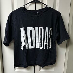 Adidas Women’s Black and White Logo Crop Tee - Small Cotton